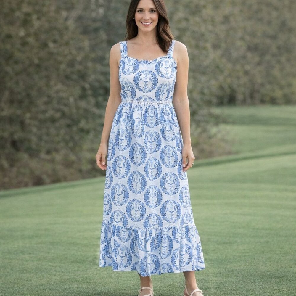 Liz Claiborne Sun Dress Womens 12 Sleeveless Maxi Blue  Vacation Summer